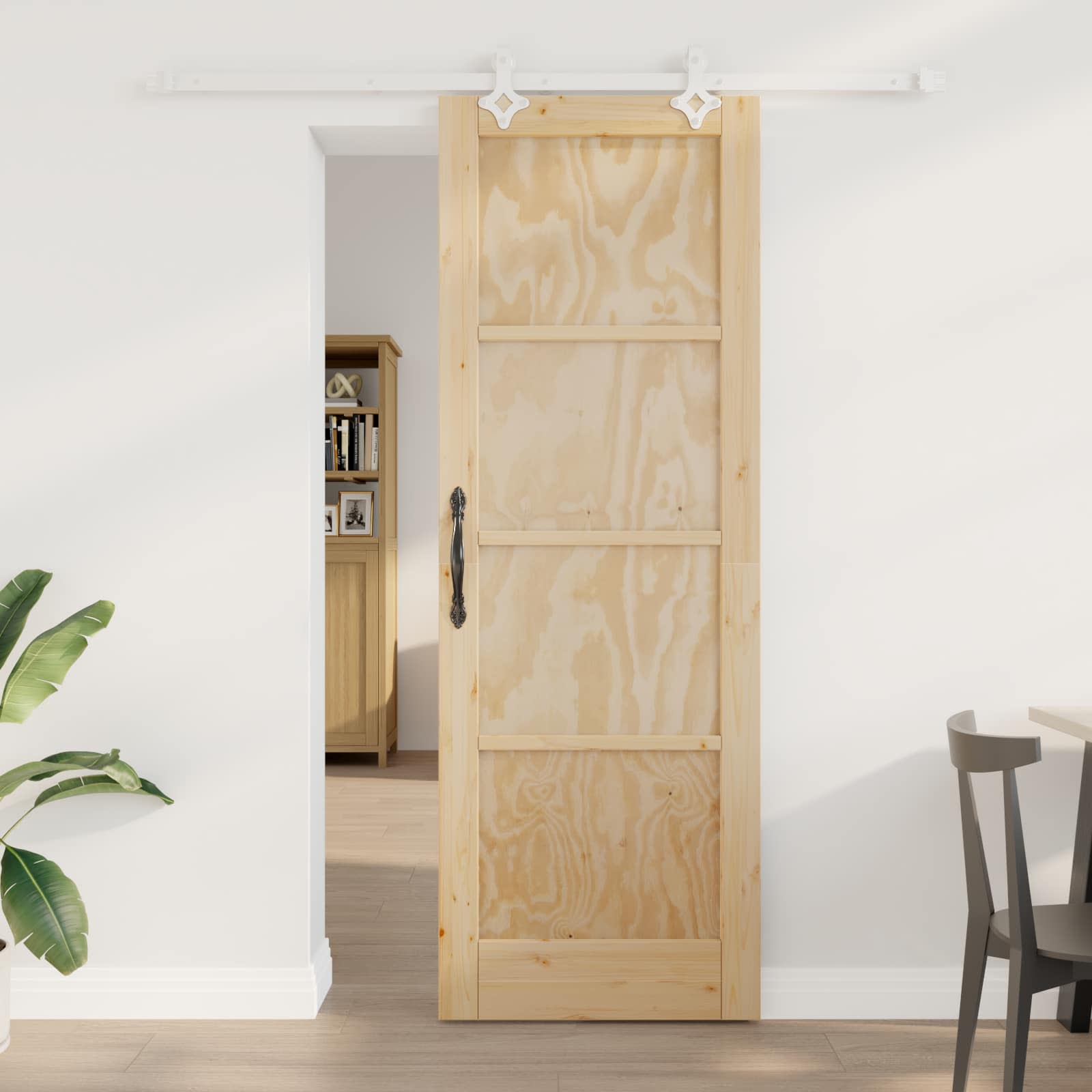 Porta scorrevole in legno di pino naturale e bianco 73,5 x 211 cm