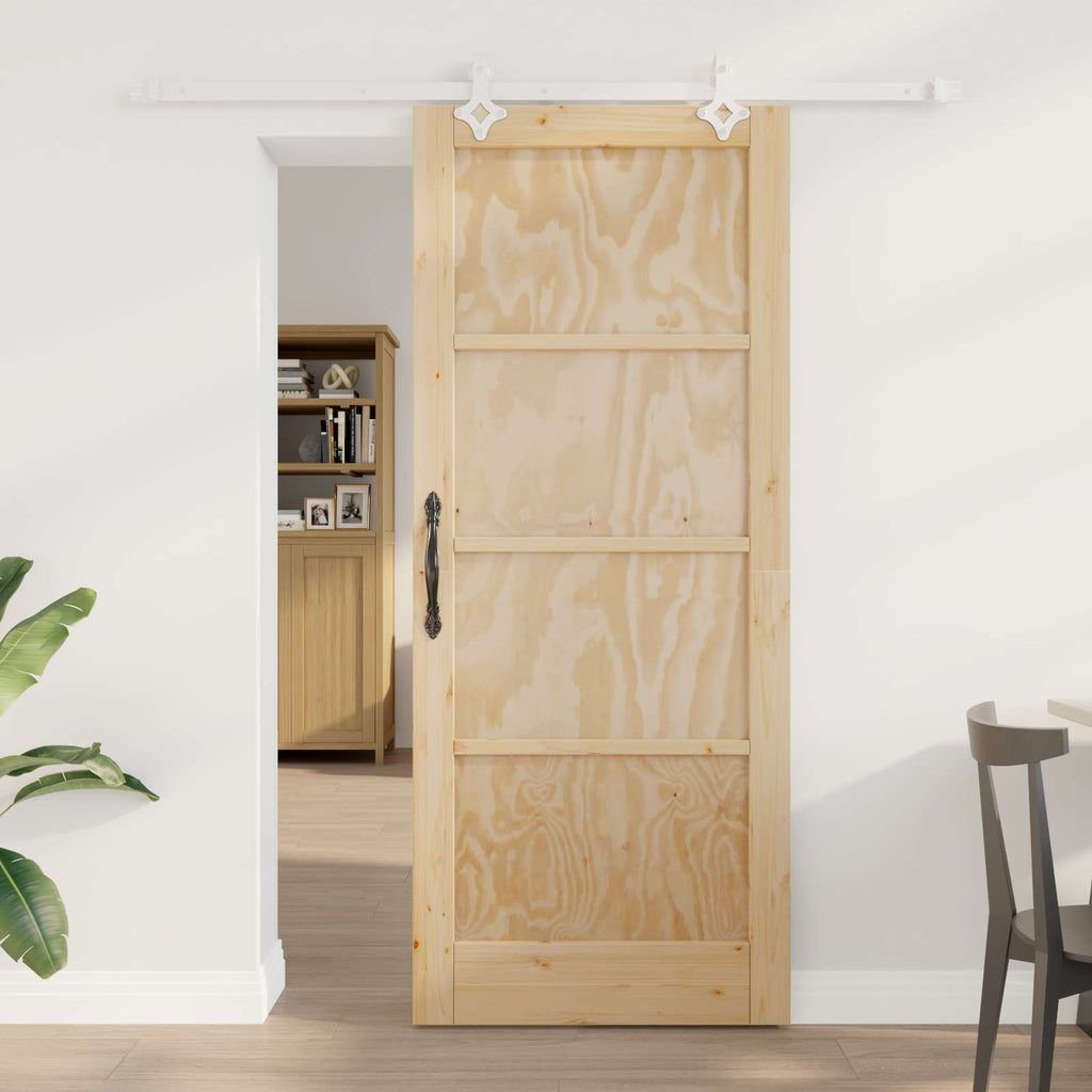 Porta scorrevole legno pino naturale e bianco 83 x 202 cm
