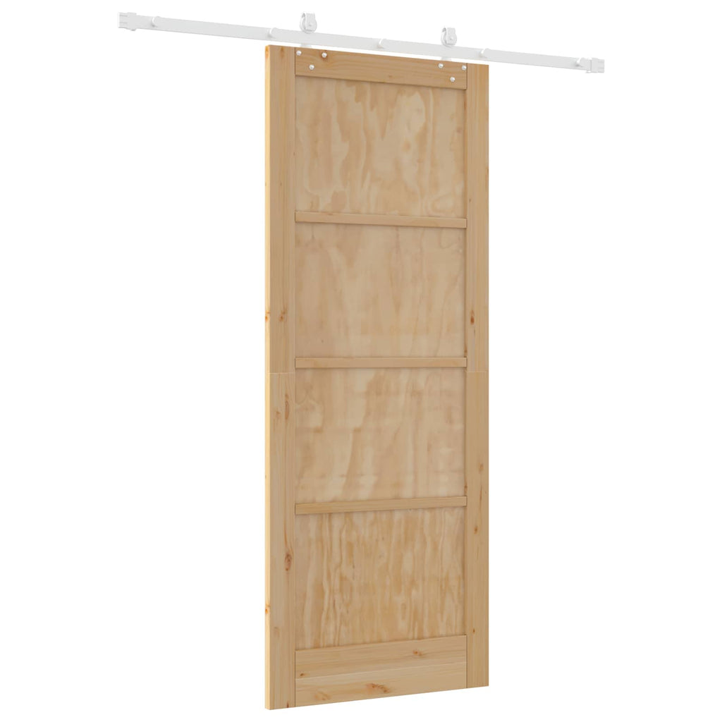 Porta scorrevole in legno di pino naturale e bianco 83 x 211 cm