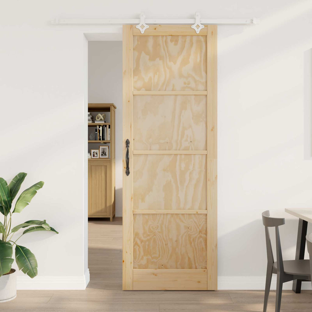 Porta scorrevole legno pino naturale e bianco 83 x 232 cm