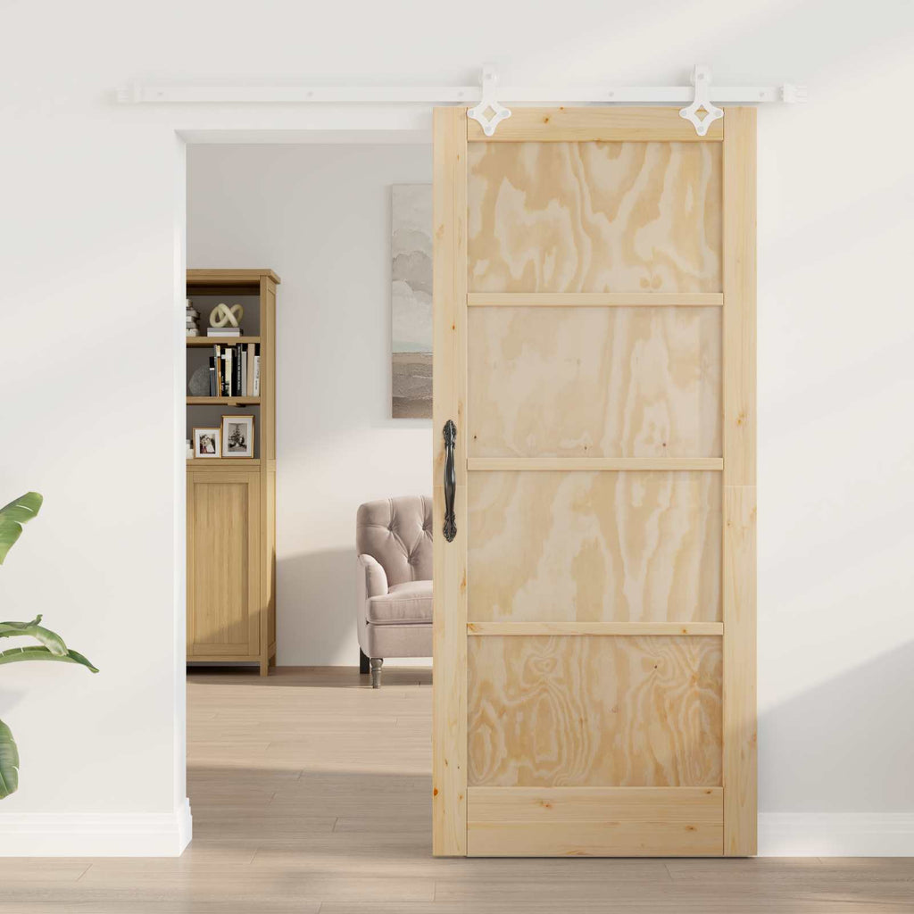 Porta scorrevole in legno di pino Naturale e Bianco 86 x 198,5 cm