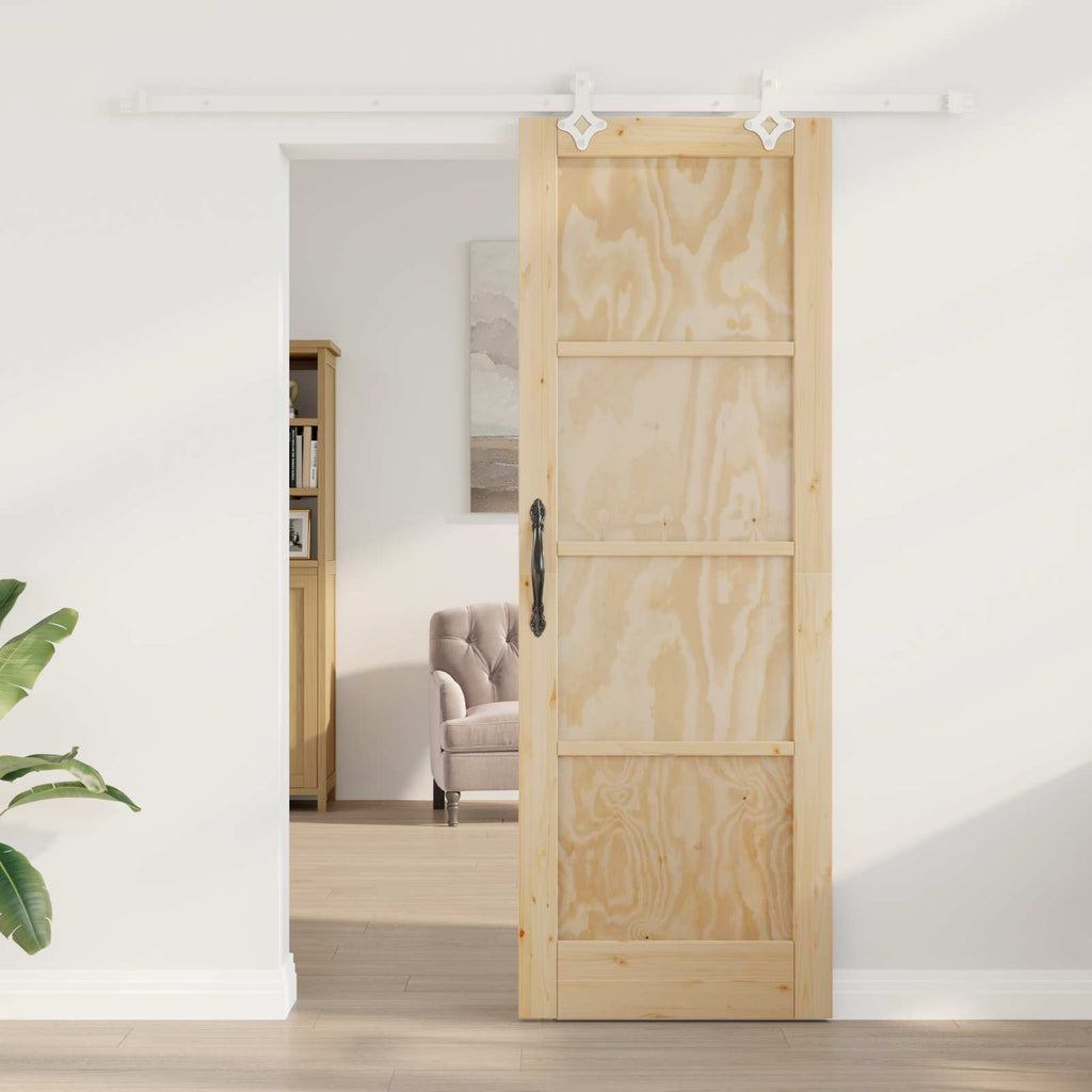 Porta scorrevole in legno di pino naturale e bianco 73,5 x 211 cm