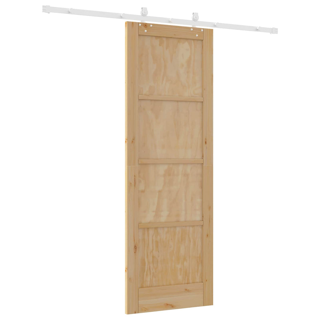 Porta scorrevole in legno di pino naturale e bianco 73,5 x 211 cm