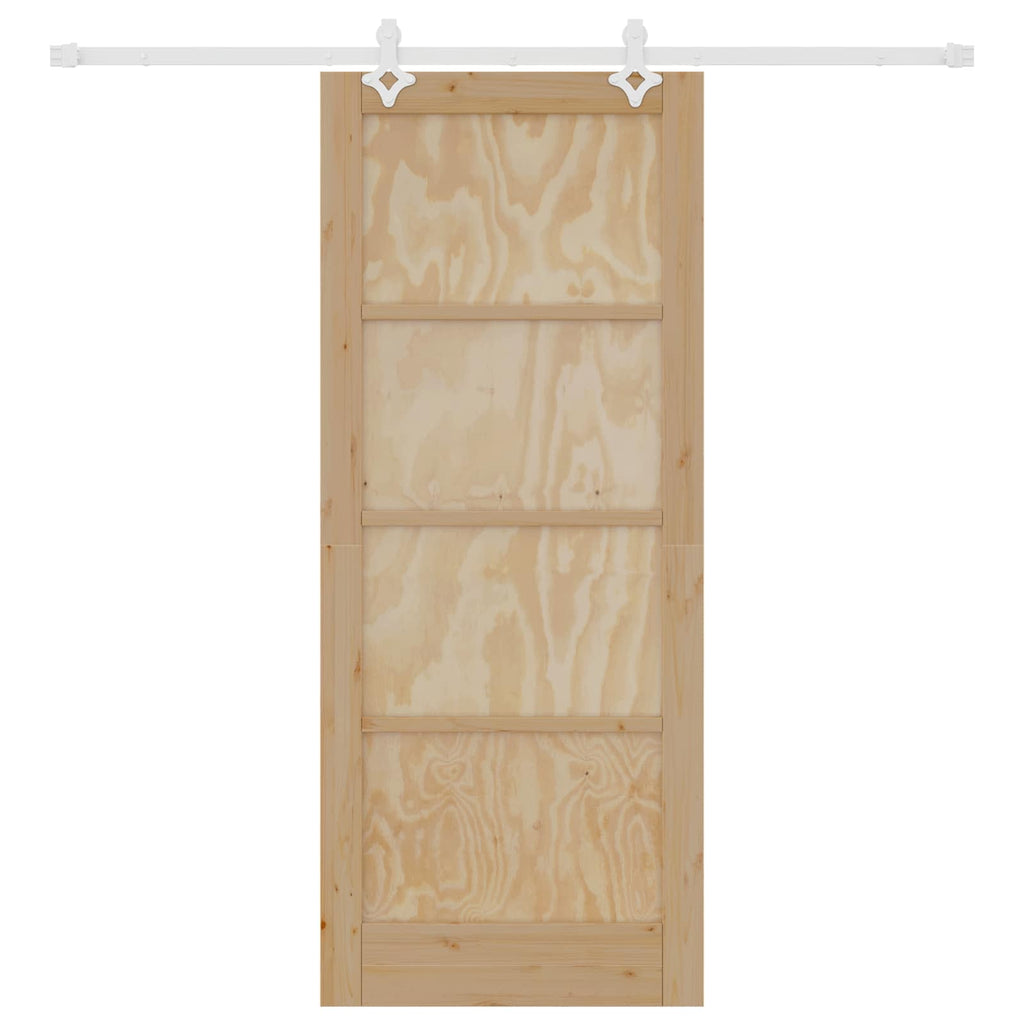 Porta scorrevole in legno di pino naturale e bianco 83 x 202 cm