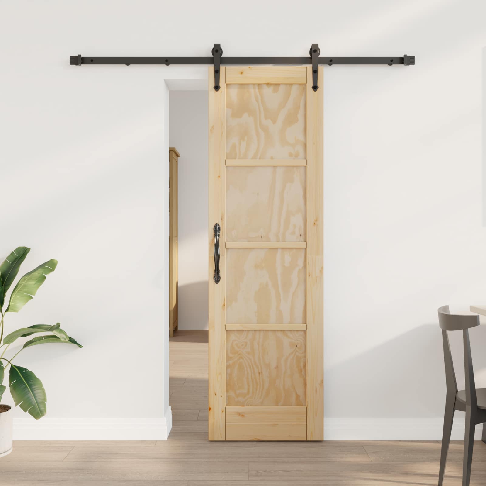 Porta Scorrevole ORKDAL Legno Pino Naturale e Nero 61 x 198,5 cm
