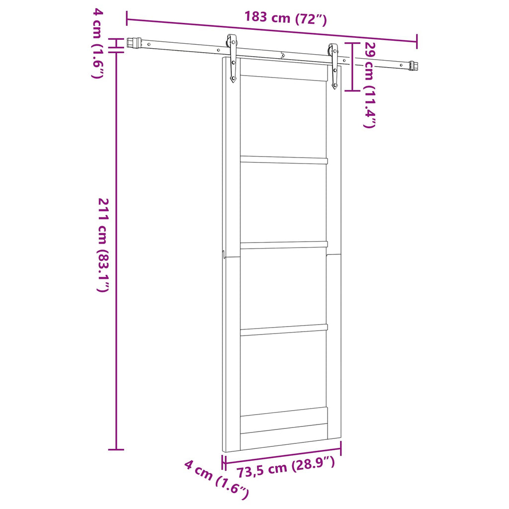 Porta Scorrevole ORKDAL Legno di Pino Naturale e Nero 73,5 x 211 cm