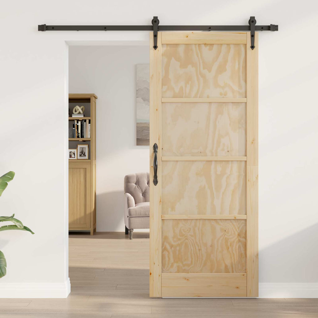 Porta Scorrevole ORKDAL Legno di Pino Naturale e Nero 83 x 202 cm
