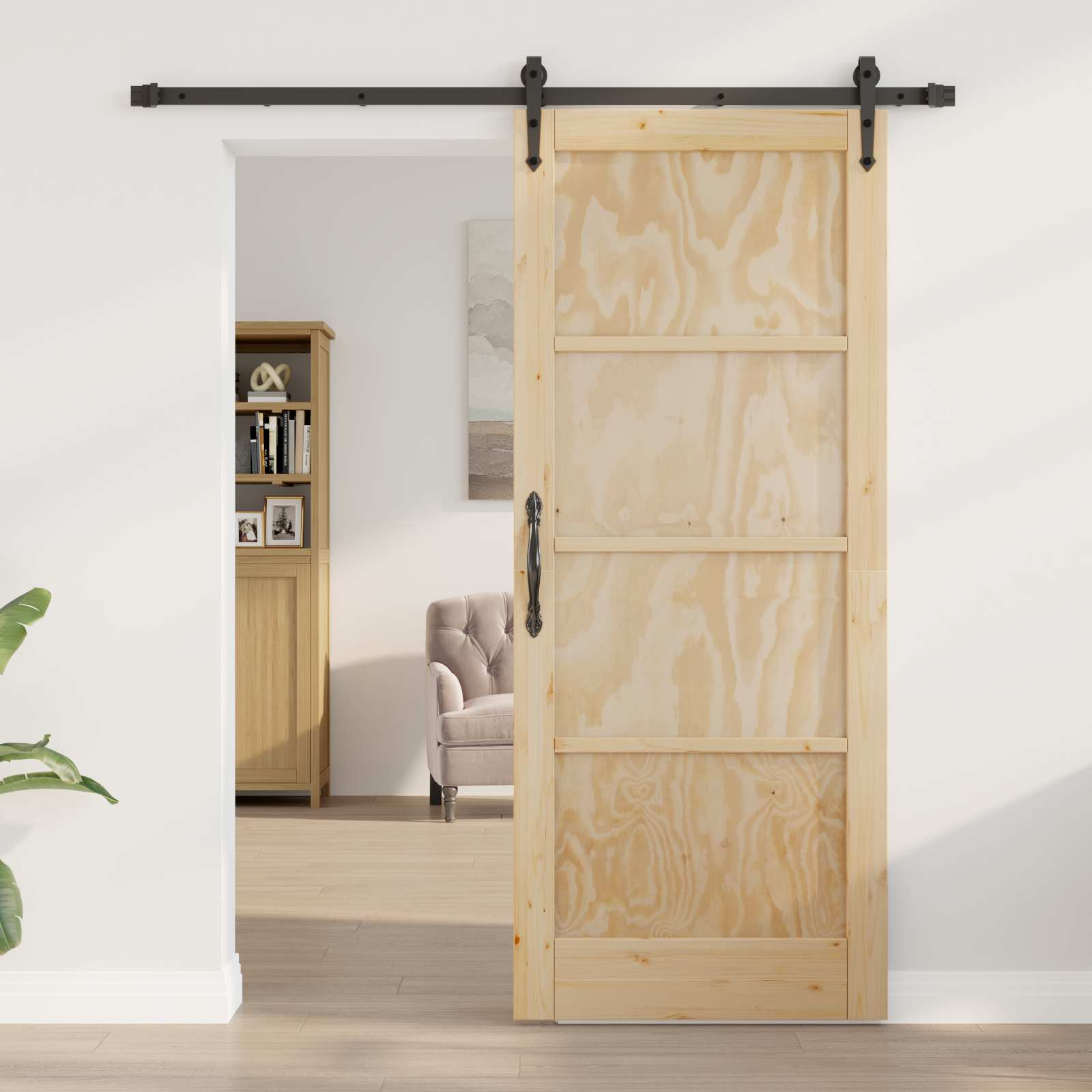 Porta Scorrevole ORKDAL Legno di Pino Naturale e Nero 83 x 202 cm