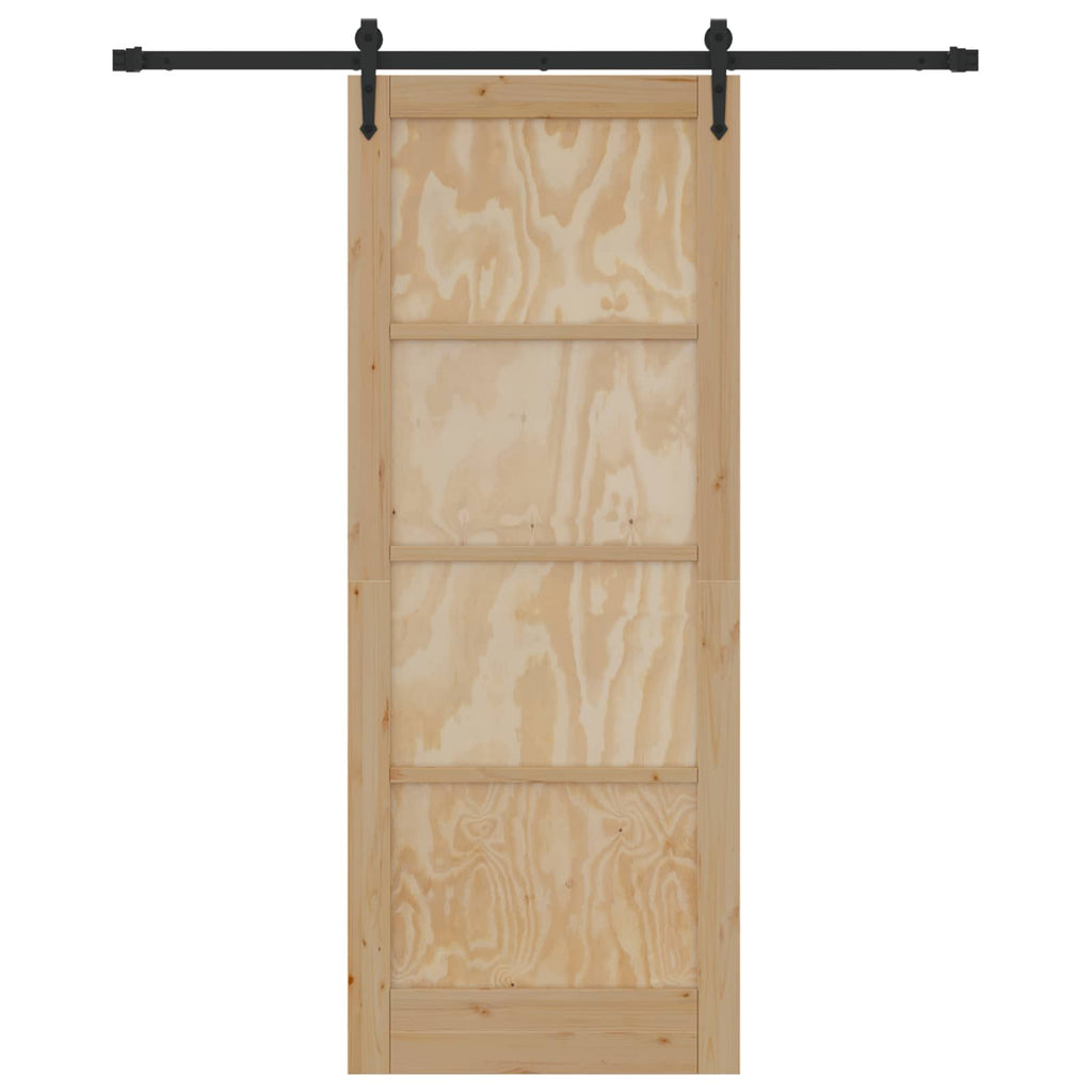 Porta scorrevole ORKDAL in legno di pino e acciaio - 83 x 211 cm - Naturale e Nero