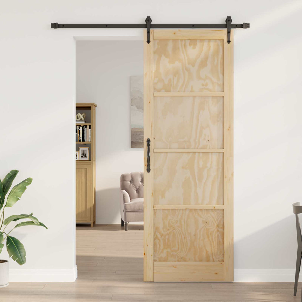 Porta Scorrevole ORKDAL Legno di Pino Naturale e Nero 83 x 232 cm