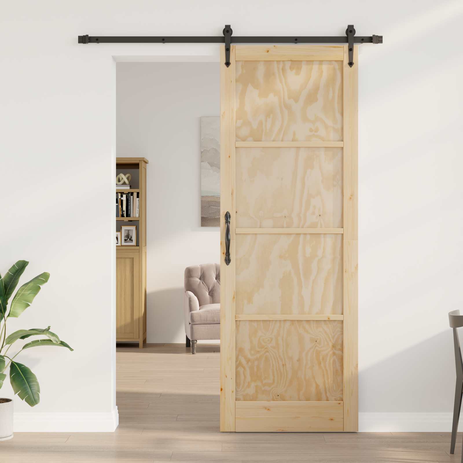 Porta Scorrevole ORKDAL Legno di Pino Naturale e Nero 83 x 232 cm