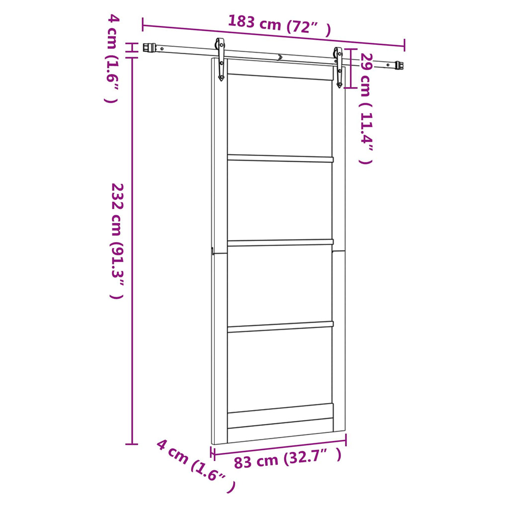 Porta Scorrevole ORKDAL Legno di Pino Naturale e Nero 83 x 232 cm