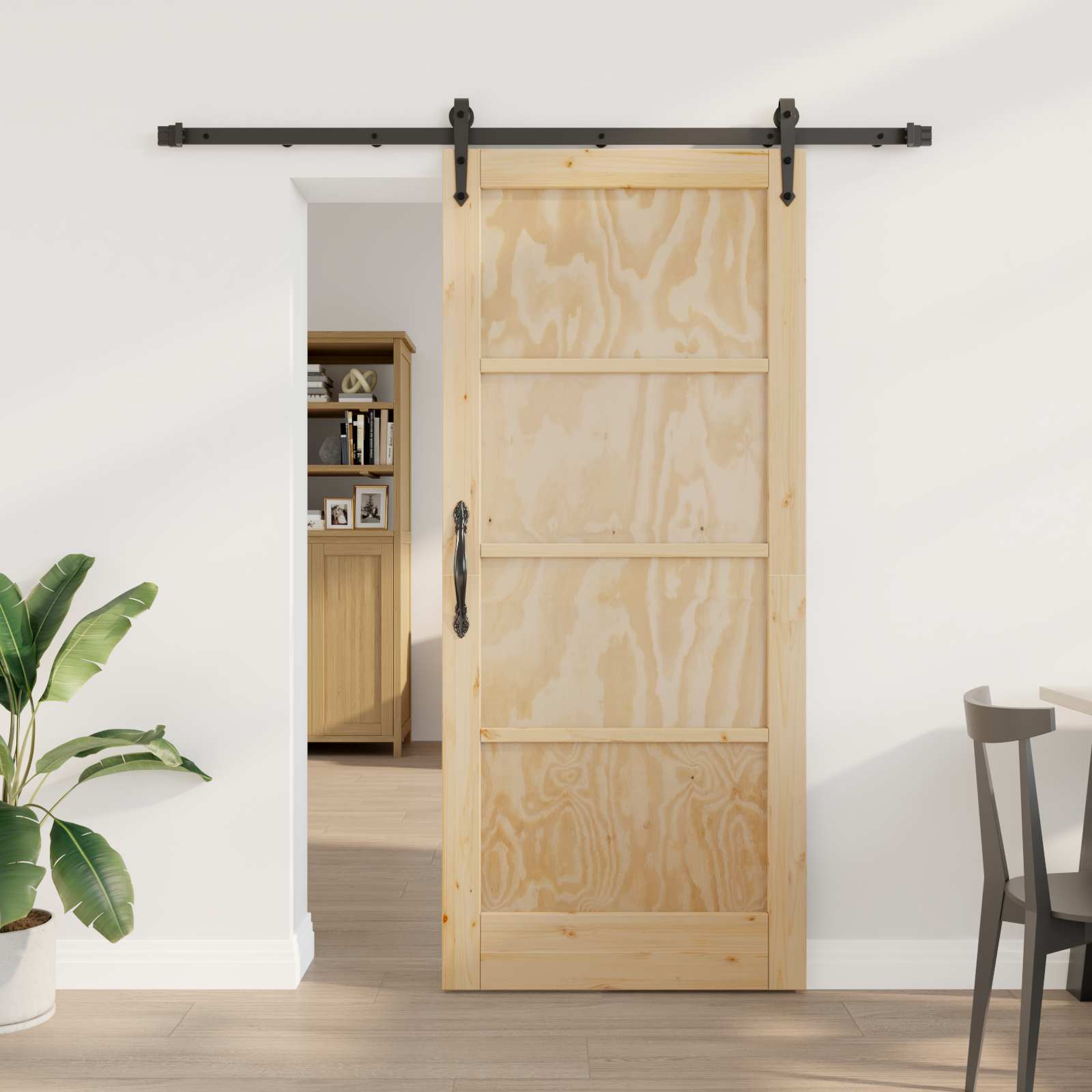 Porta Scorrevole ORKDAL Legno Naturale e Nero 86 x 198,5 cm