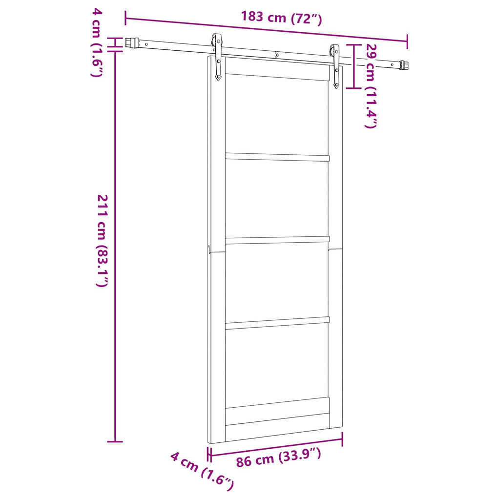 Porta Scorrevole ORKDAL Legno di Pino Naturale e Nero 86 x 211 cm