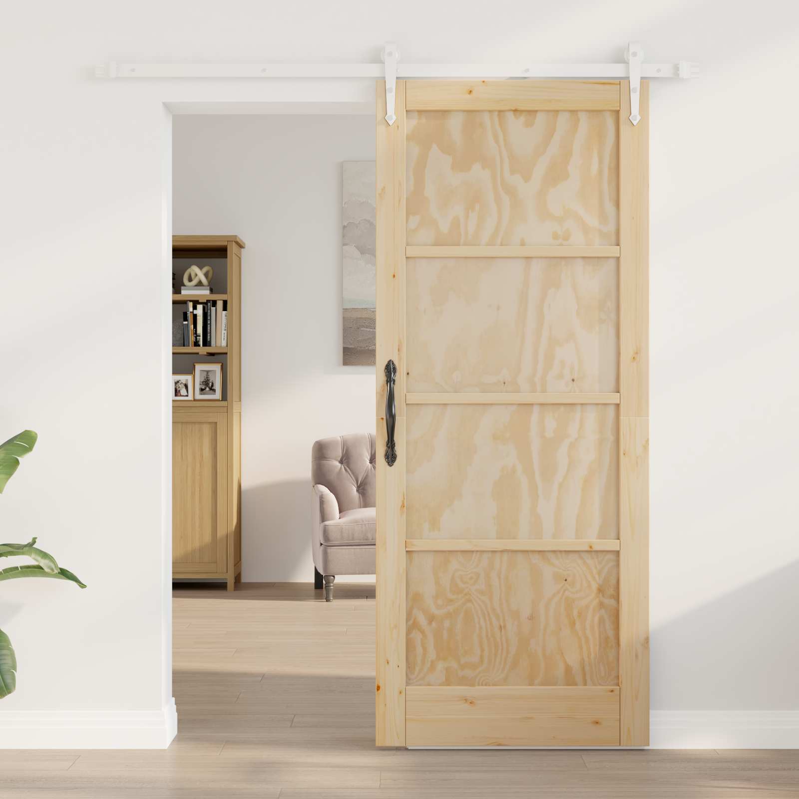 Porta Scorrevole ORKDAL Legno di Pino Naturale e Bianco 83 x 202 cm
