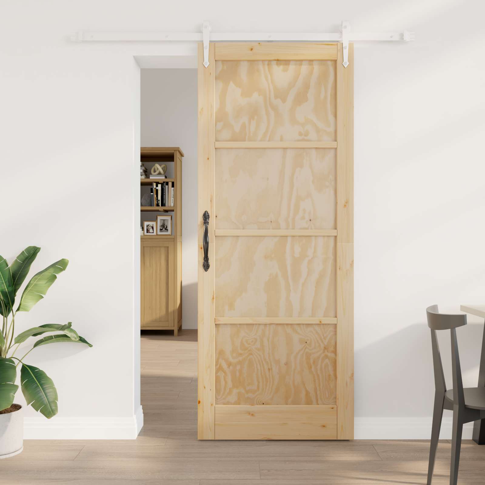 Porta Scorrevole ORKDAL Legno di Pino Naturale e Bianco 83 x 211 cm