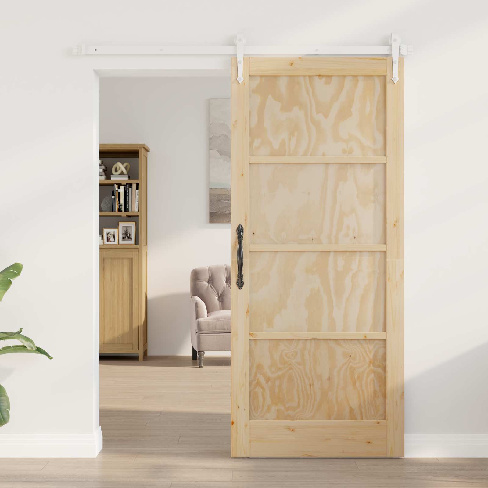 Porta Scorrevole ORKDAL Legno di Pino Naturale e Bianco 86 x 211 cm