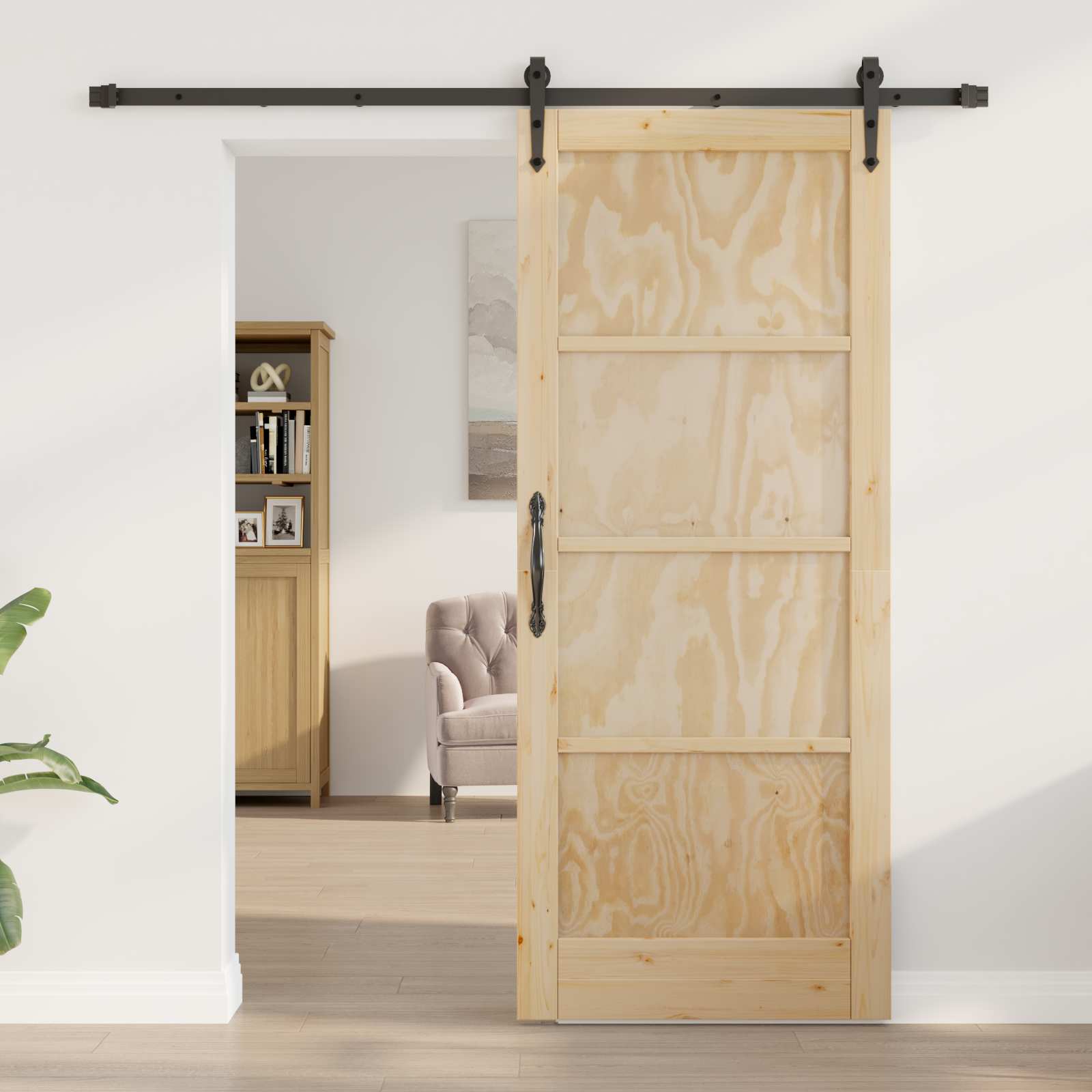 Porta Scorrevole ORKDAL Legno di Pino Naturale e Nero 83 x 202 cm