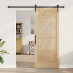 Porta Scorrevole ORKDAL Legno di Pino Naturale e Nero 86 x 211 cm