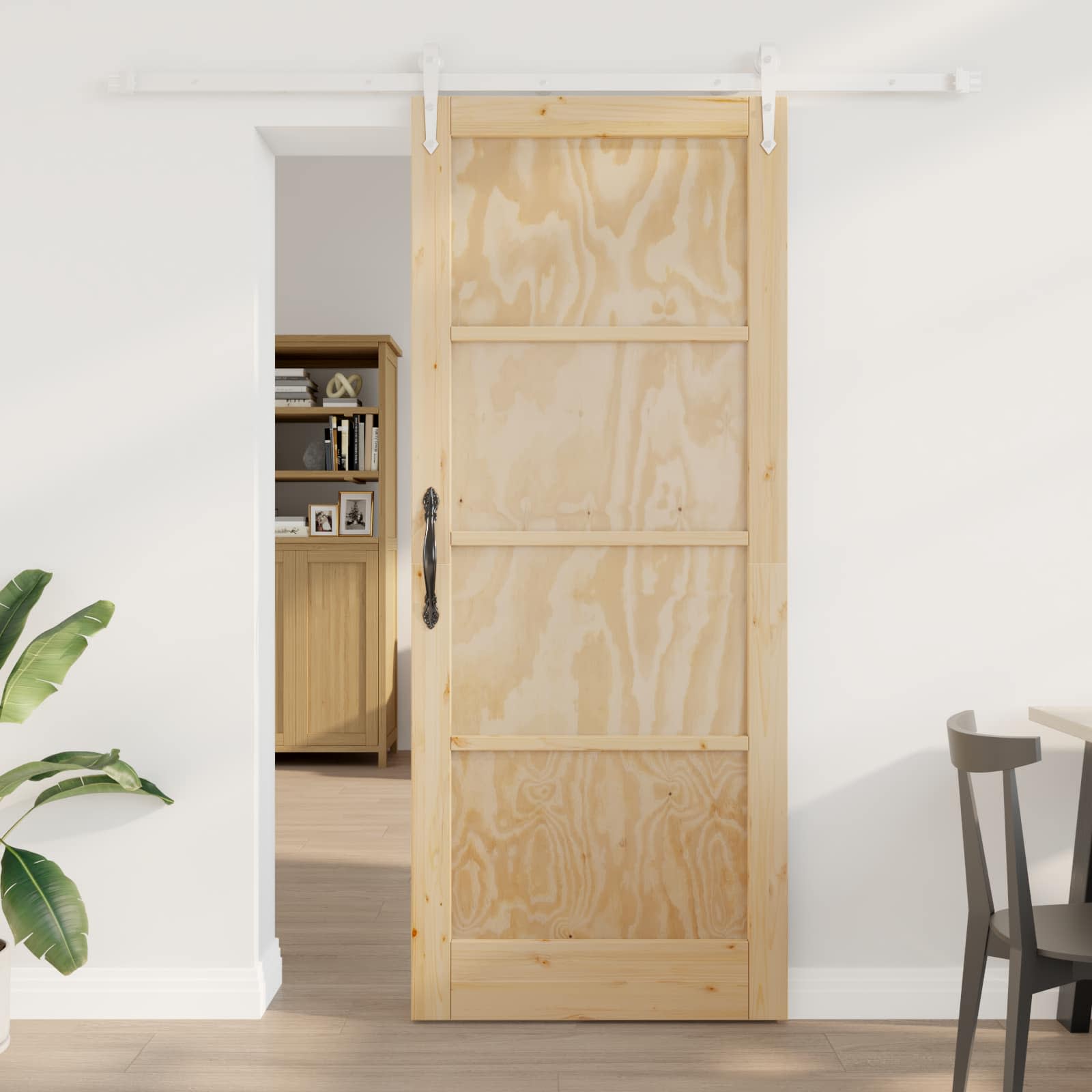 Porta scorrevole ORKDAL Legno di Pino Naturale e Bianco 86 x 211 cm
