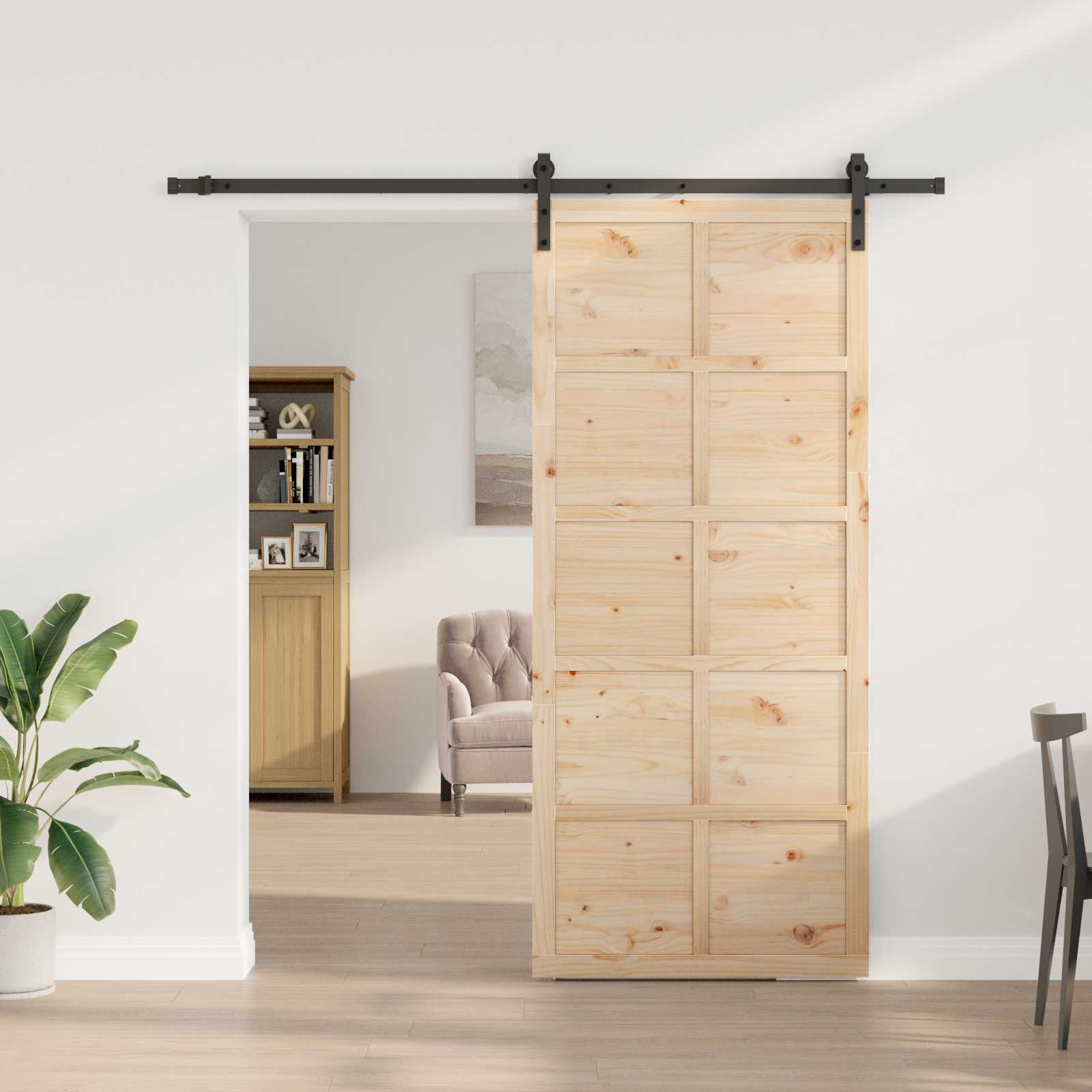 Porta scorrevole in legno massello di pino naturale 90 x 208 cm