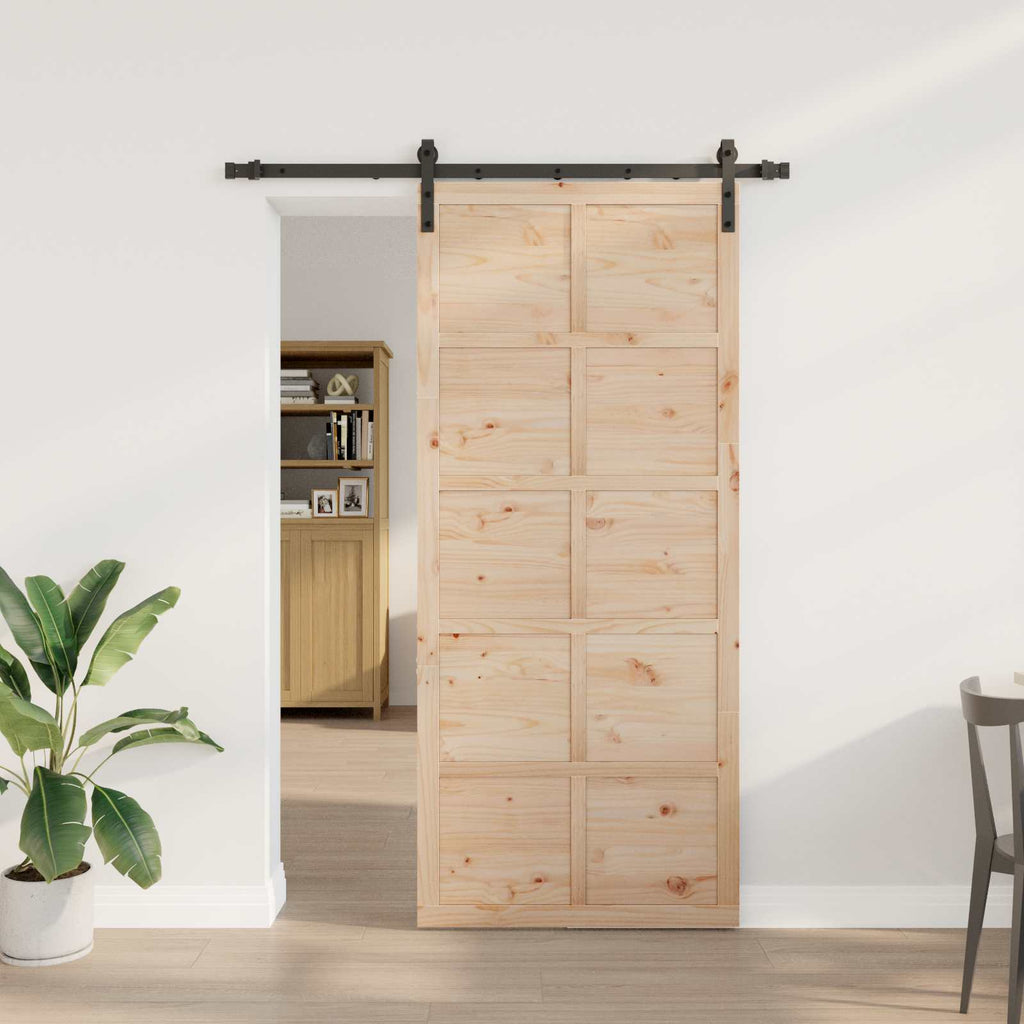Porta Scorrevole in Legno Massello di Pino Naturale 80 x 208 cm