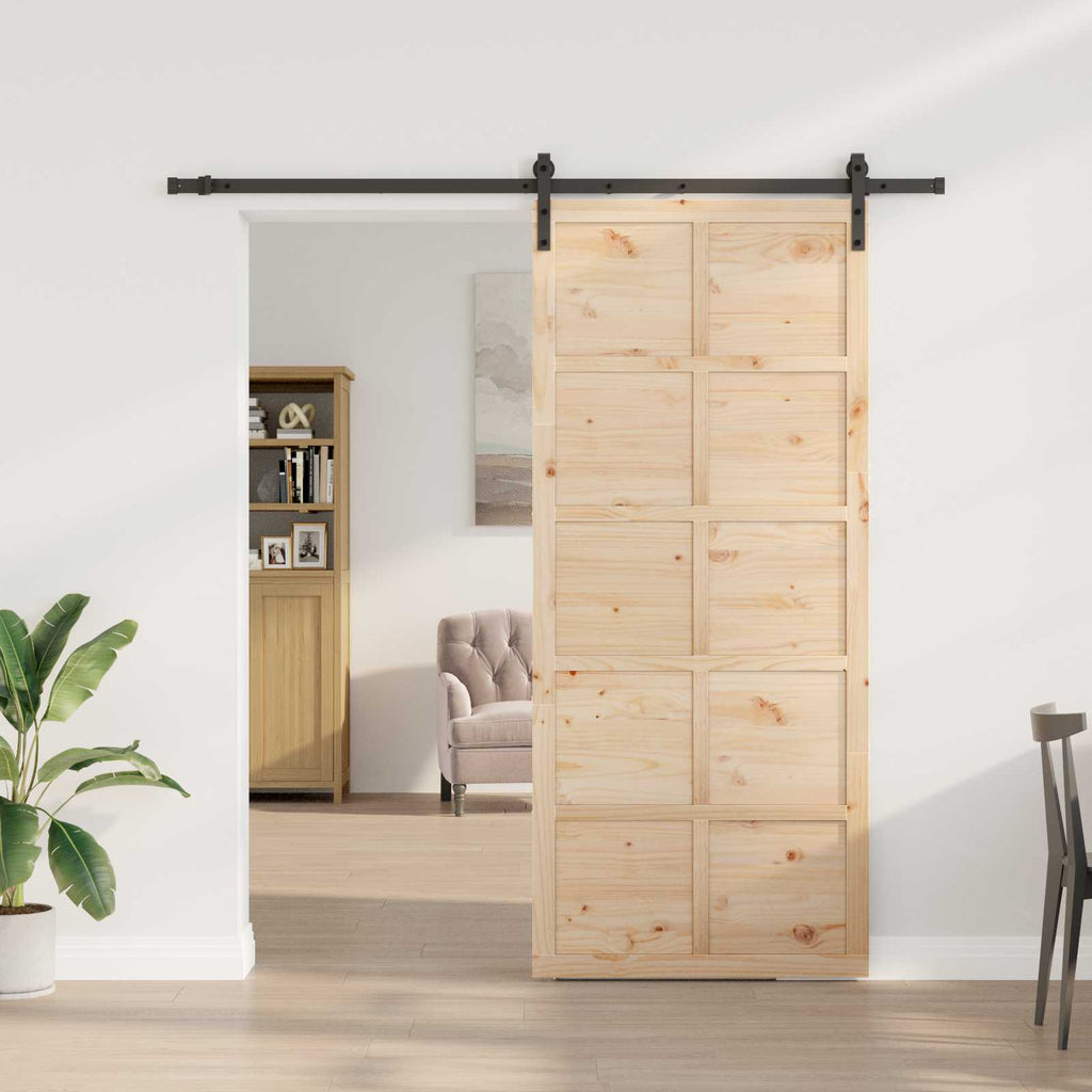 Porta Scorrevole Legno Massello di Pino Naturale 100 x 208 cm