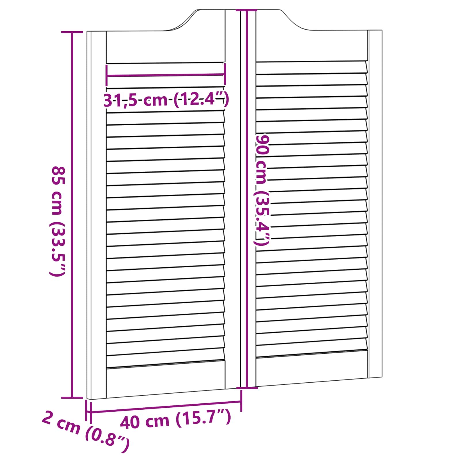 Porte Swing Legno Massello di Pino Naturale 90 x 40 cm