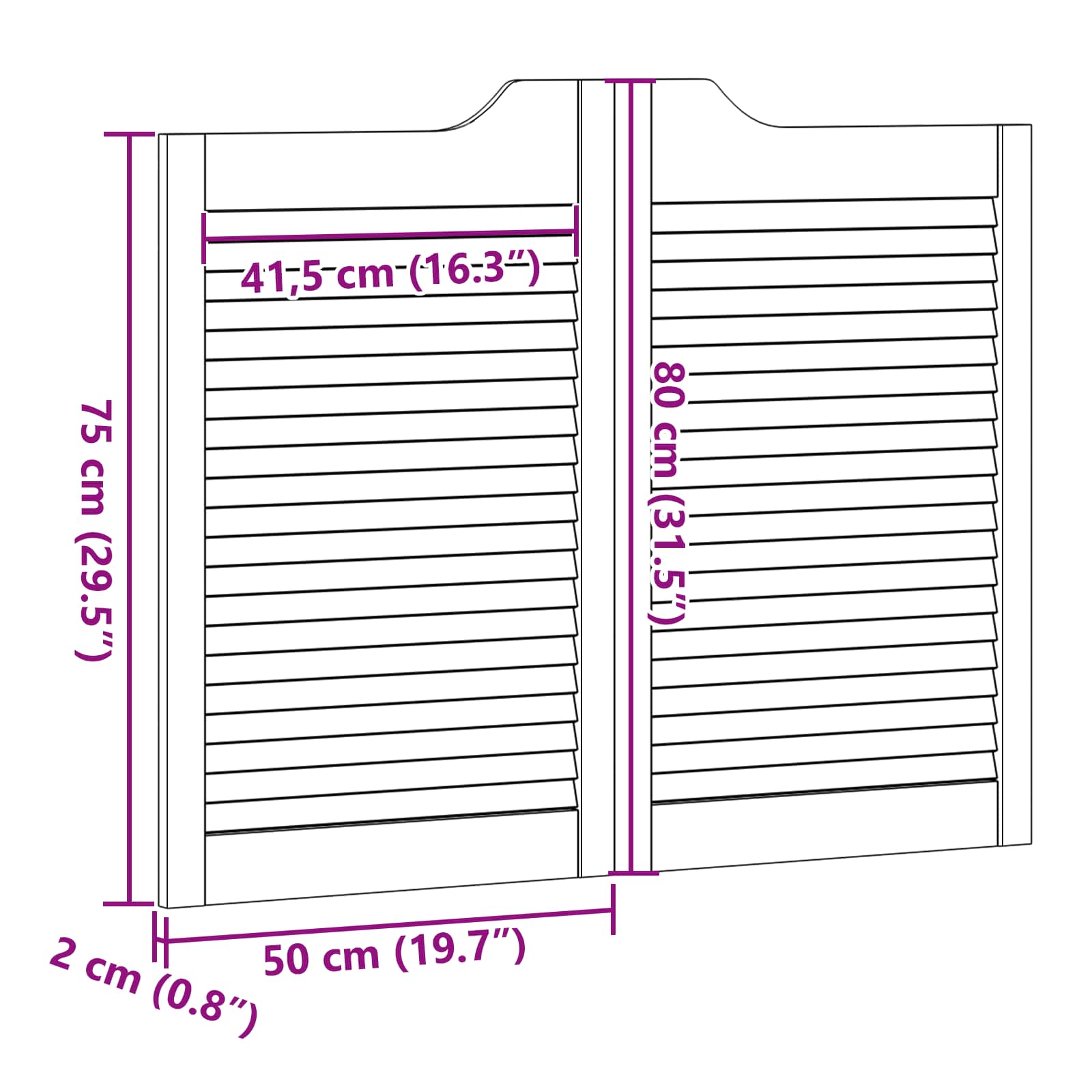 Porte Swing Naturale 80 x 50 cm Legno Massello di Pino