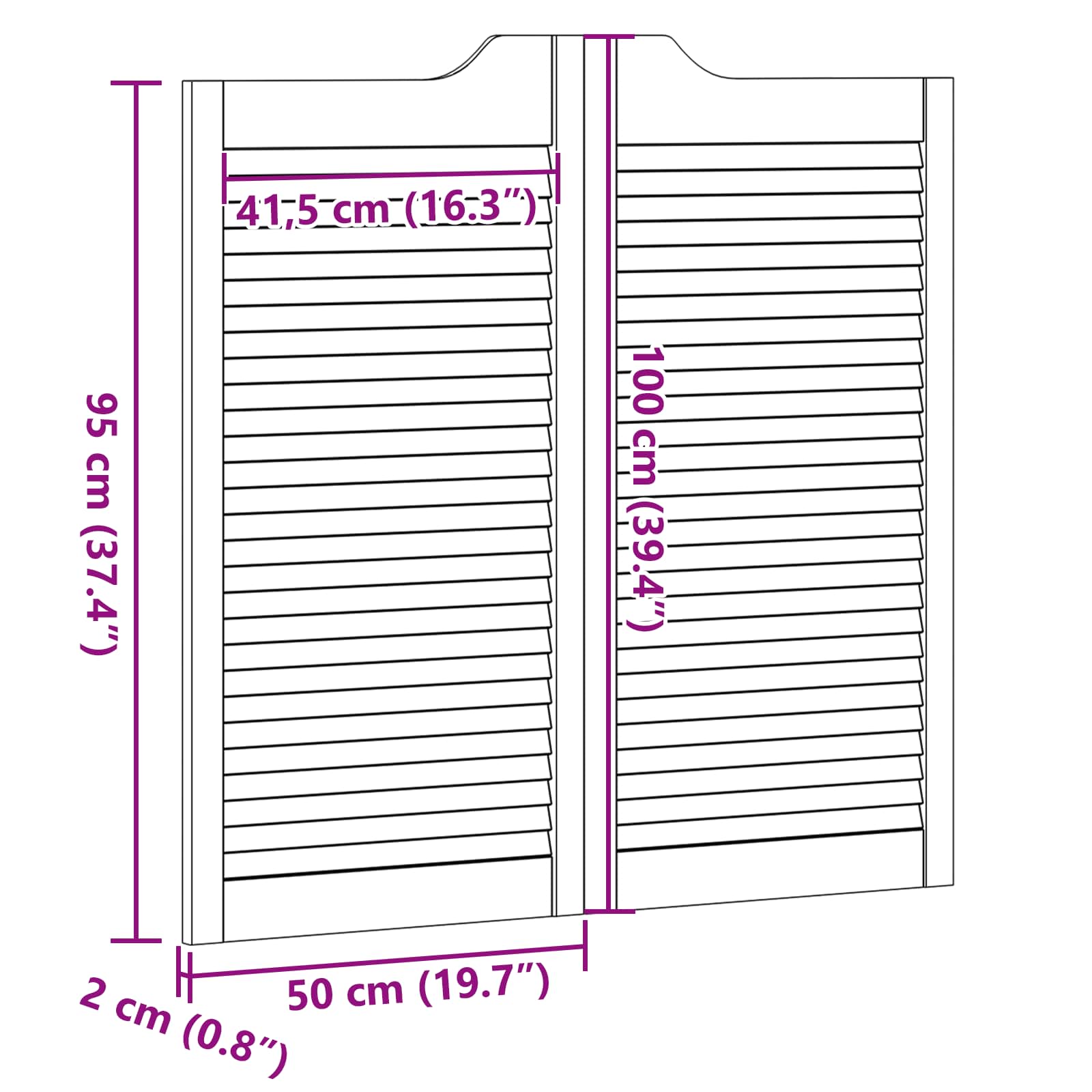 Porte Swing Bianco 100 x 50 cm Legno Massello di Pino
