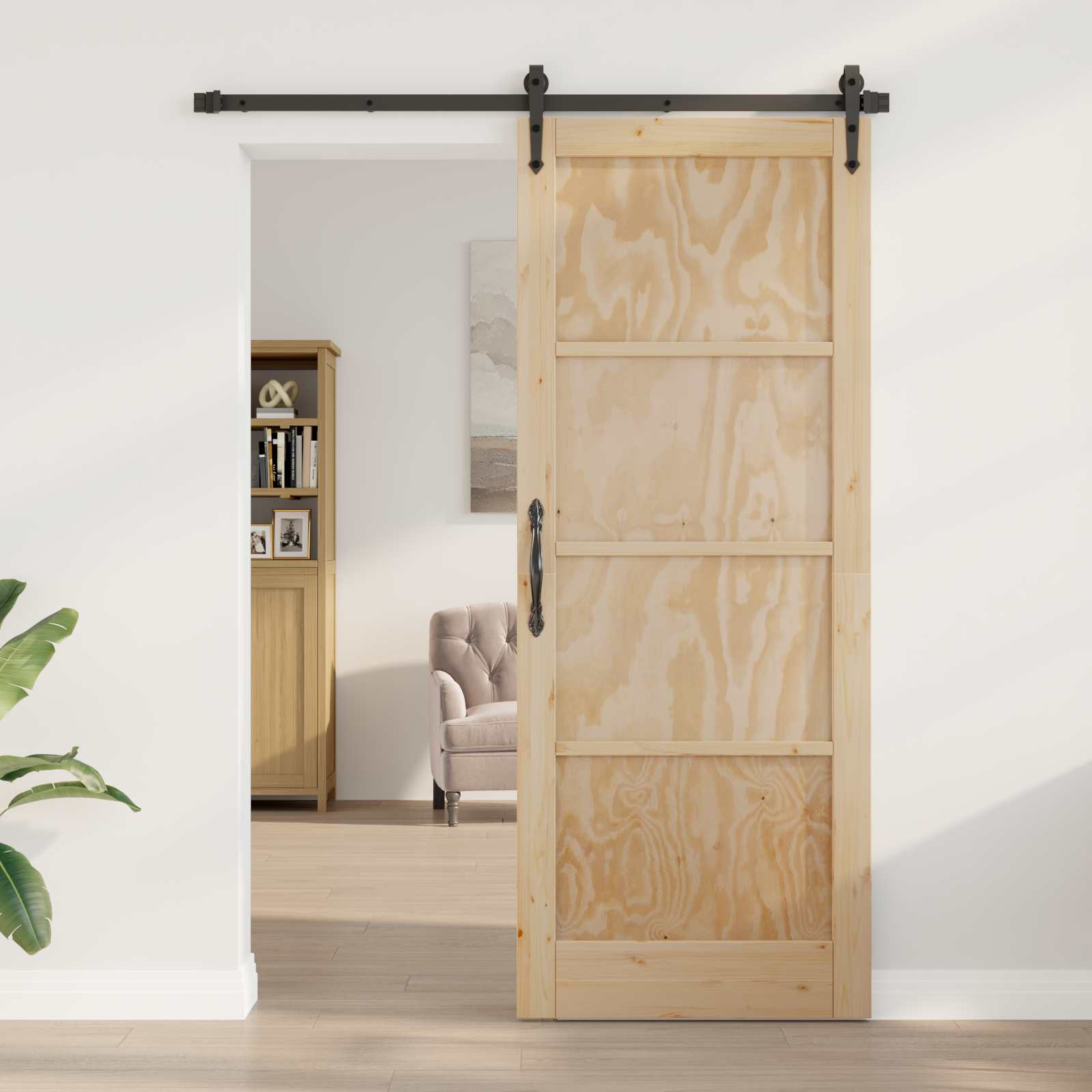 Porta Interna Scorrevole in Legno Compensato e Pino Naturale 93 x 211 cm
